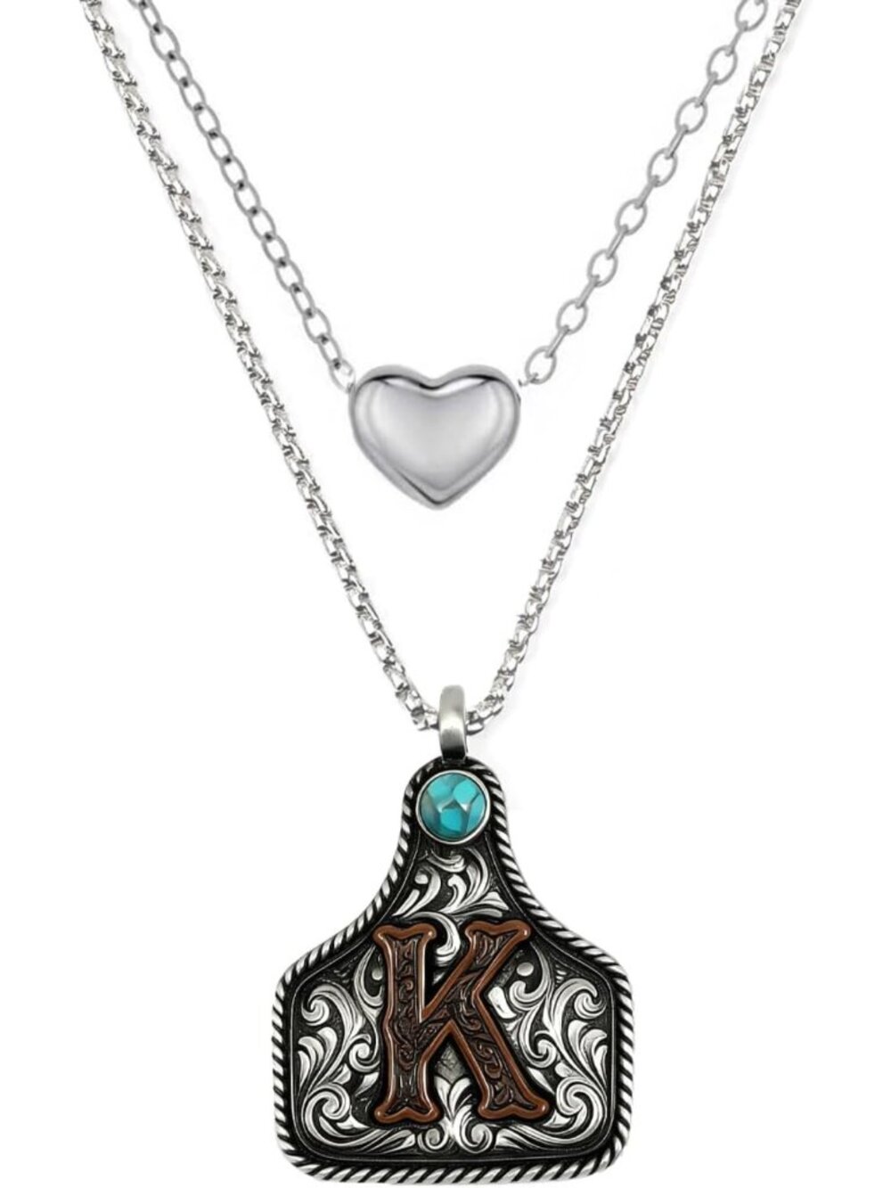 Layered Initial Necklaces for Women | Vintage Turquoise Cowgirl Jewelry Choker